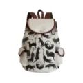 Segeltuch Rucksack mit niedlichem schwarzem Katzenmuster Druck, braunen Riemen und Taschen. - Mehrere Katzen Stil (sj2494)