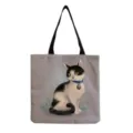 Cute cat print canvas tote bag, stylish casual shoulder bag and reusable shopping handbag. - Blue Collar Cat Style (hm3542)