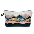 Vista detallada del neceser de maquillaje con estampado de paisaje abstracto y cierre de cremallera. - Estilo Estampado Paisaje (hz3095)