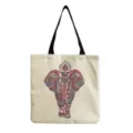 Detailed view of the canvas tote bag showing the intricate mandala elephant print and straps. - Mandala Geometric Elephant Pattern (hm3515)