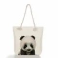 Γυναικεία τσάντα tote από καμβά με σχέδιο πάντα, casual τσάντα ώμου, πρακτική τσάντα παραλίας. - Εκτύπωση Πάντα (ms2765)
