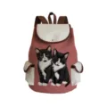 Detailansicht des süßen schwarz-weißen Katzen-Leinwand-Rucksacks mit Klapptaschen. - Pink und Schwarze Katze Stil (sj3541)