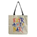 Stylish canvas tote bag with colorful artistic letter print, casual shoulder shopping bag for daily use. - Beige Artistic Multicolor Letter Style (hm0222)