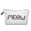 Detail view of white cosmetic bag with creative MEOW cat print, portable travel makeup pouch. - Creative Meow Cat Style (hz3340)
