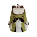 Segeltuch Rucksack mit süßem schwarzem Katzen Print, große Kapazität modische Schultasche. - Olivgrün Katze Stil (sj3548)