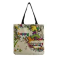 Reusable canvas tote bag with colorful cartoon doodle letter print, perfect for shopping and travel. - Colorful Birthday Cartoon Graffiti Style (hm0465)