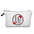 Kompakte weiße Kosmetiktasche mit Buchstaben-Print und Reißverschluss für die Reise. - Zirkuläres LOVE mit Herz-Stil (hz3343)