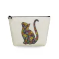 Canvas cosmetic bag detail showcasing vibrant floral cat print and smooth black zipper closure. - Floral Cat Silhouette (sn2975)