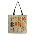 Canvas tote bag detail featuring creative fox letters print, durable casual shoulder bag. - Creative Fox Theme Art Letter Style (hm0475)