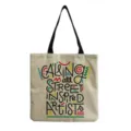 Detailed view of the stylish canvas tote bag with artistic typography and durable handles. - Trending Cartoon Art Street Lettering Style (hm0476)