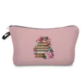 Rosa Kosmetiktasche Detail mit Aquarell Büchern Muster, tragbare Make-up Aufbewahrung. - Rosa Retro Bücher Rosen Stil (hz5080)