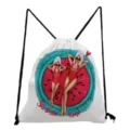 Watermelon print detail on white drawstring bag, cute mother daughter summer graphic design. - Summer Time Mother and Daughter (sk3039)