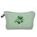 Nahaufnahme der grünen Kosmetiktasche mit tropischem Pflanzenprint und schwarzem Reißverschluss. - Hellgrün Frische Topfpflanze Stil (hz5081)