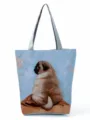 Detailed view of the cute pug print design on the stylish canvas tote bag fabric surface. - Pug Dog Painted Print Style (hl4437)