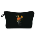 Kosmetiktasche Detail in Schwarz mit lebendigem Retro Blumenprint und robustem Reißverschluss. - Schwarz Orange Retro Floral Stil (hz5087)