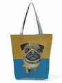 Cute pug print canvas tote bag for women, casual daily shoulder handbag with grey straps. - Pug Dog Color Block Print Style (hl4440)