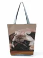 Cute pug print canvas shoulder tote bag, detailed view of the cute pet art pattern design. - Exquisite Pug Dog Print Style (hl4441)
