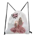 Canvas drawstring backpack with cute mother and daughter print, casual travel storage bag. - Mother and Daughter Warm Back Style (sk3047)