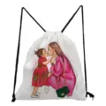Mom and daughter printed drawstring backpack, casual travel storage bag for daily use. - Color Illustration Mother and Daughter Style (sk3048)