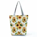 Detailansicht einer stilvollen Sonnenblumen-Tragetasche mit bequemen grauen Schulterriemen. - Natürliche Sonnenblume Stil (hl5176)