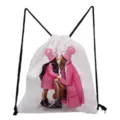 Cute mother daughter print drawstring backpack, casual travel storage bag for daily use. - Pink Coat Mother and Daughter Style (sk3049)