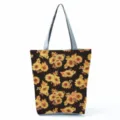 Detailansicht der Sonnenblumen-Leinentasche mit stilvollem Herbst-Blumenmuster-Design. - Sonnenblume Herbstblatt Stil (hl5177)
