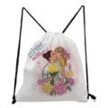 Women Mother's Day printed drawstring backpack casual daily portable storage bag white - Mother and Daughter Hugging Print Style (sk3051)