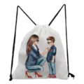 Stylish watercolor mother and son print drawstring backpack for casual travel and daily use. - Western Fashion Mother and Son Illustration Style (sk3052)