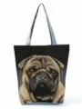 Cute pug print canvas tote bag for women, casual daily shoulder handbag with spacious interior. - Pug Dog Portrait Durable Fabric Style (hl4448)