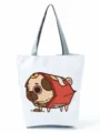 Cute pug print canvas tote bag, casual daily shoulder handbag for women and fashion girls. - Cartoon Pug Snack Bag Design Style (hl4451)
