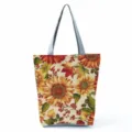 Herbst Sonnenblume Druck Leinwand Tragetasche Freizeittasche Schultertasche fur Alltag Arbeit - Sonnenblume und Ahornblatt Stil (hl5183)
