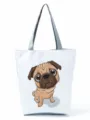 Cute pug print canvas tote bag casual shoulder bag for women daily shopping handbag. - White Cartoon Gray Strap Pug Style (hl4453)