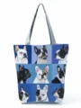 Detail shot of cute French bulldog print canvas tote bag, versatile casual shoulder handbag. - Grid French Bulldog All Over Print Art Style (hl4454)