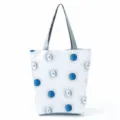 Large capacity white tote bag with blue abstract eye pattern and grey handle casual style. - Abstract Gradient Eyes (hl2714)