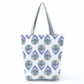 Evil eye pattern canvas tote bag, casual large capacity shoulder bag for daily use. - Blue And Gold Geometric Eye (hl2716)