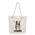 Καμβάς τσάντα shopper με χαριτωμένο σχέδιο φίλων, μεγάλη casual τσάντα ώμου καθημερινής χρήσης. - Εικονογράφηση Πίσω Όψης Κολλητής (ms3469)