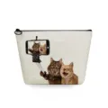 Borsa per cosmetici carina con stampa selfie di gatto, astuccio per trucco in lino. - Stile Gatti Selfie (sn2755)