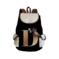 Stylish canvas backpack with custom golden letter D and floral print for daily use and travel. - Black Letter D Style