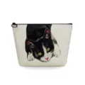Primo piano della trousse cosmetica in tela portatile con una stampa artistica di gatto in bianco e nero. - Stile Gatto Acquerello (sn2756)