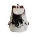 Canvas backpack with cute black and white cat print, stylish school bag for daily travel. - Exquisite Black White Cat Watercolor Illustration Style (sj2756)