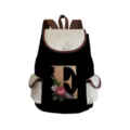 Stylish canvas backpack featuring a bold golden letter E and exquisite floral print design. - Black Letter E Style