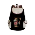 Canvas letter print backpack detail view, stylish casual daypack with floral monogram design. - Black Letter F Style