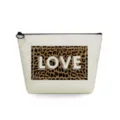 Portable leopard letter print canvas cosmetic bag for women travel makeup pouch wash bag - Leopard Heart Letter Print Style (sn3341)
