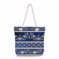 Blue and white porcelain pattern canvas tote bag with thick rope handles for daily use. - Blue and White Stripes Style (ms3570)