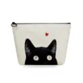 Dettaglio della borsa cosmetica in tela con stampa di gatto nero e chiusura con zip. - Stile Gatto Nero Cuore (sn2759)
