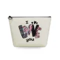 Canvas cosmetic bag detail, letter print pattern, portable zipper pouch for travel use. - I Love You Letter Heart Print Style (sn3342)