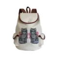 Detailed close-up view of the cute cat print canvas backpack showing clear dual kitten patterns. - Two Grey Longhair Cats and Pink Bow Style (sj2760)