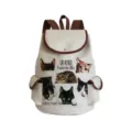 Cute watercolor cat print canvas backpack with brown trim, stylish casual school bag. - Cat Attack and Watercolor Kitties Text Style (sj2762)