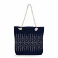 Canvas tote bag detail, dark blue shoulder bag with geometric pattern and rope handles. - Geometric Diamond Stripes Style (ms3573)