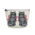 Simpatica borsa trucco gatto grigio, marsupio cosmetico vintage gattino per viaggio. - Stile Gatto con Papillon (sn2761)